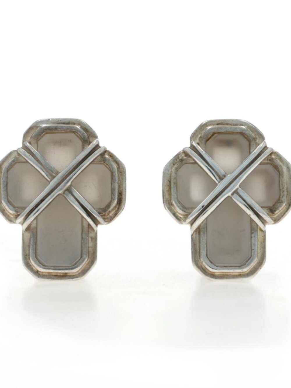 Slane & Slane Rock Crystal Cross Stud Earrings - Sterling Silver 925 Pierced